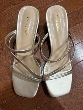 Vince Camuto Metallic Gold Multi-Strap Slide Mules